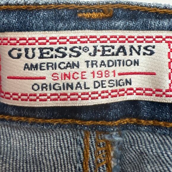 Retro Guess Jeans Denim Mini Skirt Button Front Frayed Hem 5 Pocket Size 28 - Picture 7 of 10